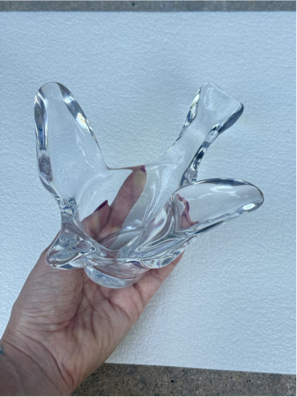 VTG Sasaki Art Glass Crystal Flying Bird Bowl Candy Dish Trinket 7.5"LX7.5"WX4"H